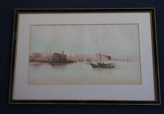 Spyridon Scarvelli (Greek, 1868-1942) Ferry boats at Cairo and Landscape at Ghiseh 11 x 20.5in & 10.5 x 19.5in.